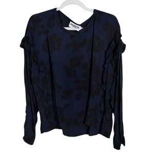 Essentiel Antwerp Mollard Long Sleeve Navy With Black Roses Blouse Size 34/XS